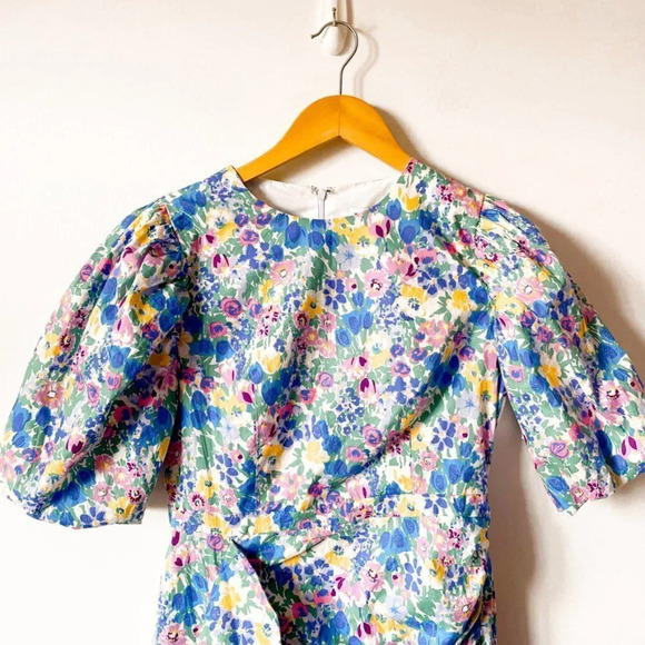 En Saison Ruched Floral Puff Sleeve Mini Day Dress Sz Small - Picture 5 of 8